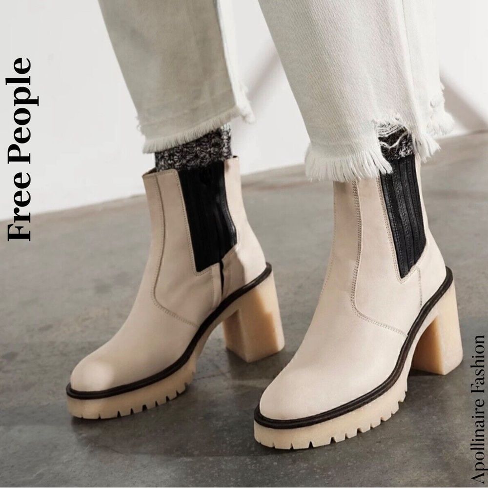 FREE PEOPLE JAMES CHELSEA LEATHER BOOTS IN CREME SIZE 40 NWT